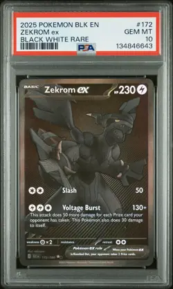 2025 POKEMON BLK EN-BLACK BOLT BLACK WHITE RARE #172 ZEKROM EX PSA 10 - Image 1