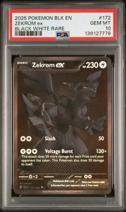 2025 POKEMON BLK EN-BLACK BOLT BLACK WHITE RARE #172 ZEKROM EX PSA 10 - Image 1