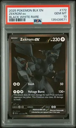 2025 POKEMON BLK EN-BLACK BOLT BLACK WHITE RARE #172 ZEKROM EX PSA 10 - Image 1