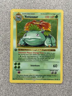 Venusaur Base Set 15/102 1st Edition Shadowless Pokemon Holo Foil Rare MP/HP - Image 1