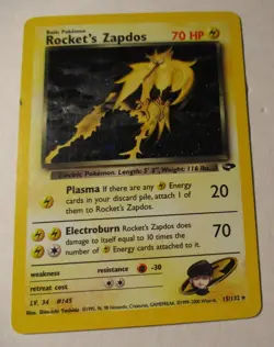 Pokemon TCG Gym Challenge Rocket's Zapdos Holo Card 15/132 Played Scuffed 2000 - Image 1
