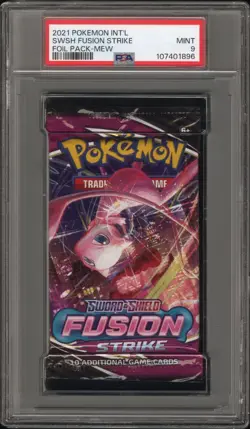 2021 POKEMON FUSION STRIKE FOIL BOOSTER PACK MEW PSA 9 MINT - Image 1
