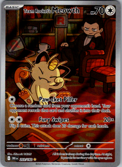 Team Rocket's Meowth 203/182 SV10: Destined Rivals NM Pokemon - Image 1