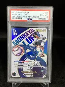 PSA 10 Monkey D Luffy EB02-010 L Dodgers One Piece Night Promo Card English 2025 - Image 1