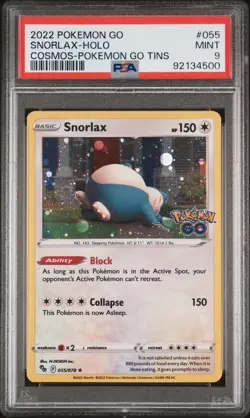 2022 POKEMON GO 055 SNORLAX HOLO COSMOS POKEMON GO TINS PSA 9 LOW POP - Image 1