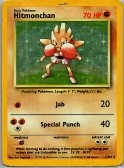 DMG Pokemon TCG Hitmonchan Base Set 7/102 Holo 1999-2000 Wizards Base Set - Image 1