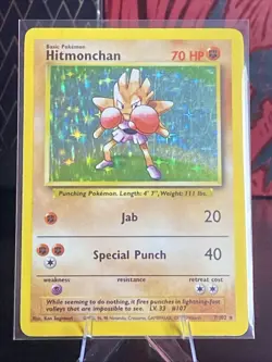 Pokemon TCG Hitmonchan Base Set 7/102 Holo 1999-2000 Wizards Base Set Copyright - Image 1