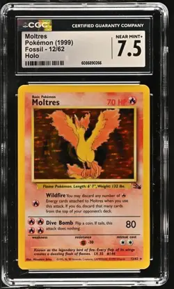 CGC 7.5 Moltres 1999 Fossil 12/62 Holo Pokemon Card - Image 1