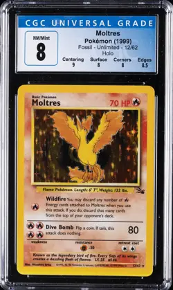 1999 POKEMON FOSSIL - UNLIMITED HOLO #12/62 MOLTRES CGC 8 - Image 1