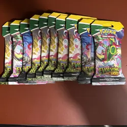 Pokemon SWSH EVOLVING SKIES Lot Of 10 Sleeved Blisters ART SET FACTORY SEALED - Image 1