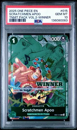 Scratchmen Apoo WINNER Pack 2025 One Piece Card Game EB01-015 TCG PSA 10 POP 8 - Image 1