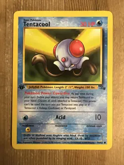 First Edition TENTACOOL #56/62 COMMON 1st Edition FOSSIL SET Pokemon - MP - Image 1
