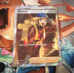 Pokemon Worker Trainer 195/195 Full Art Ultra Rare Holo Silver Tempest English - Image 1