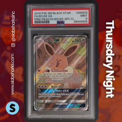 2019 POKEMON SM BLACK STAR PROMO PIKACHU EEVEE SPC COLL. #SM233 EEVEE GX PSA 9 - Image 1