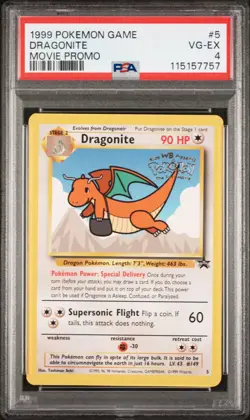 1999 Pokemon WotC Black Star Promo Dragonite #5 PSA 4 VG Movie Promo - Image 1