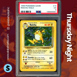 1999 POKEMON BASE SET UNLIMITED #14/102 RAICHU HOLO RARE PSA 5 - Image 1