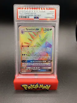 2018 Pokemon Sun Moon Lost Thunder Tyranitar GX Full Art Rainbow #223/214 PSA 10 - Image 1