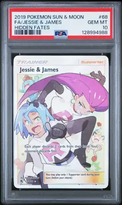 🇦🇺 PSA 10 POKEMON SUN & MOON HIDDEN FATES #68 FULL ART/JESSIE & JAMES 2019 - Image 1