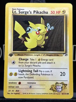 Pokemon TCG Gym Heroes 81/132 LT. SURGE'S PIKACHU 1st Edition WOTC Regular LP - Image 3