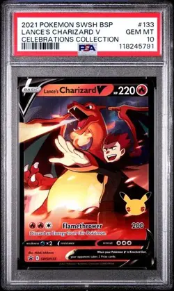 PSA 10 GEM MINT Pokemon Celebrations Lance’s Charizard V Promo Card SWSH133 - Image 1