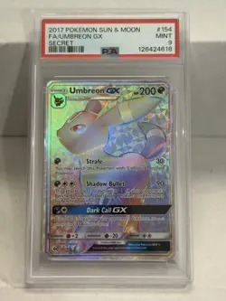 2017 POKEMON SUN & MOON FA/UMBREON GX SECRET #154 PSA 9 - Image 1