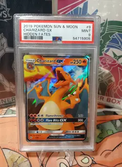 2019 Pokemon Sun & Moon Hidden Fates Charizard GX 9/68 PSA 9 MINT - Image 1