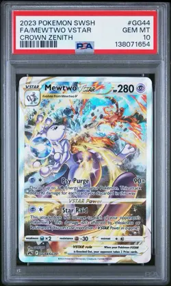 2023 POKEMON SWORD AND SHIELD CROWN ZENITH FULL ART/MEWTWO VSTAR GG44 PSA 10 - Image 1