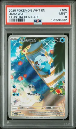 2025 POKEMON WHT EN-WHITE FLARE ILLUSTRATION RARE #105 OSHAWOTT PSA 9 - Image 1