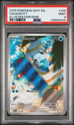 2025 POKEMON WHT EN-WHITE FLARE ILLUSTRATION RARE #105 OSHAWOTT PSA 9 - Image 1