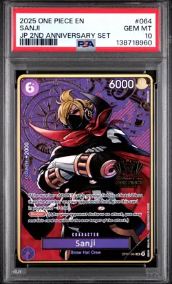 2025 ONE PIECE OP07-064 JAPANESE 2ND ANNIVERSARY SET SANJI ENG PSA 10 GEM MINT - Image 1