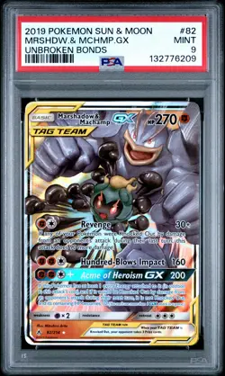 2019 POKEMON SUN & MOON UNBROKEN BONDS #82 MARSHADOW & MACHAMP GX PSA 9 - Image 1