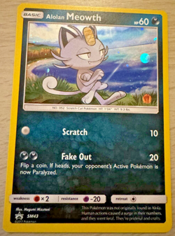 Pokemon TCG Alolan Meowth SM43 Sun & Moon Black Star Promo Holo Card - Image 1
