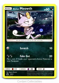Alolan Meowth SM43 - SM Black Star Promo - Cosos Holo Pokemon Card - Near Mint - Image 1