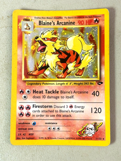 Blaine's Arcanine #1/132 Holo Rare MP Gym Challenge SWIRL Pokemon Card - Image 1