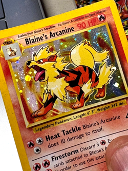 Blaine's Arcanine #1/132 Holo Rare MP Gym Challenge SWIRL Pokemon Card - Image 3