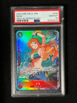 PSA 10 Bandai ONE PIECE Nami OP01-016 Rare ROMANCE DAWGEM Alternate Art SSP Holo - Image 1