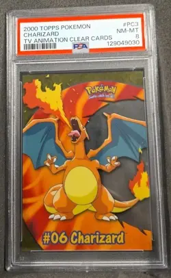POKEMON CARD CHARIZARD #06 TOPPS 2000 TV ANIMATION CLEAR CARDS PC3 GRADED PSA 8 - Image 1