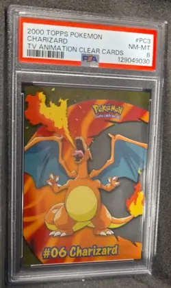 POKEMON CARD CHARIZARD #06 TOPPS 2000 TV ANIMATION CLEAR CARDS PC3 GRADED PSA 8 - Image 2