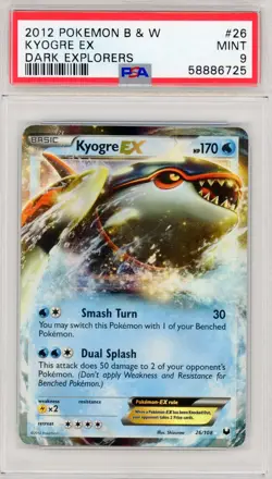 Kyogre EX 26/108 Black & White Dark Explorers Holo Rare Pokemon PSA 9 - Image 1