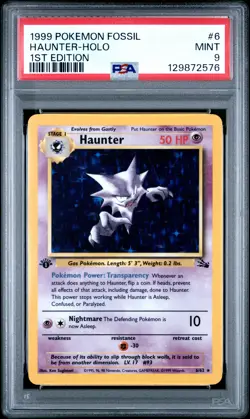 1999 Pokemon Fossil 1st Edition Haunter-Holo 9 PSA #6 - Image 1
