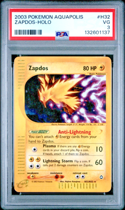 PSA 3 2003 Aquapolis Zapdos Holo Foil H32/H32 E-Reader Series Pokemon WOTC - Image 1