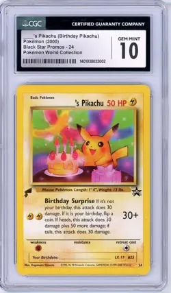 Pokemon Birthday Pikachu #24 Pokemon World Coll. CGC 10 Gem Mint - Image 1