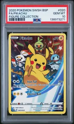 2020 POKEMON SWSH PROMO FIGURE COLLECTION SWSH020 FULL ART/PIKACHU PSA 10 - Image 1