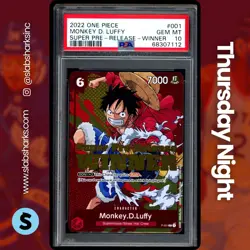 2022 ONE PIECE PROMO #P-001 MONKEY D. LUFFY SUPER PRE-RELEASE WINNER PSA 10 - Image 1