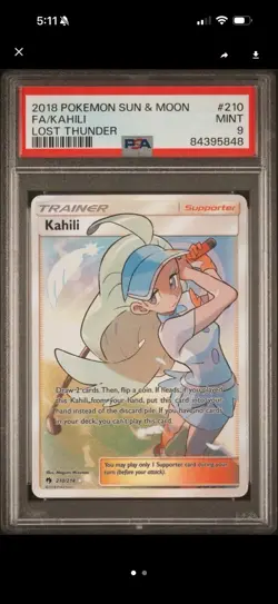 Pokemon 2018 Sun & Moon Lost Thunder Kahili Full Art 210/214 PSA 9 MINT - Image 1