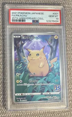 2021 Pokemon Japanese 25th Anniversary Coll. #001 FA Pikachu PSA 10 GEM MT - Image 1