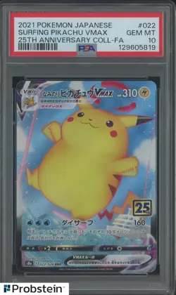 2021 Pokemon Japanese 25th Anniversary Coll #022 Surfing Pikachu Vmax PSA 10 - Image 1