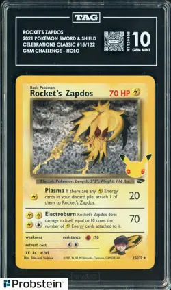 2021 Pokemon SWSH Celebrations Classic Gym Challenge Rocket's Zapdos Holo TAG 10 - Image 1