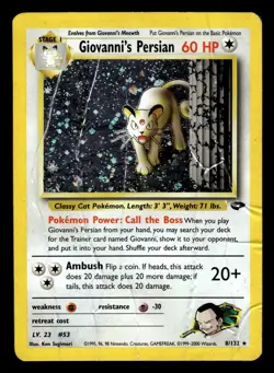 Giovanni's Persian 8/132 Holo Rare Gym Challenge Pokemon Card - DMG - Image 1