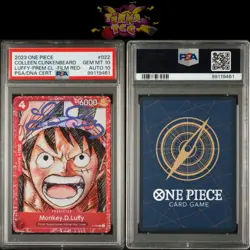 POP 1 AUTOGRAPHED One Piece Card Film Red Monkey D Luffy P-022 PSA 10 & Auto 10 - Image 1